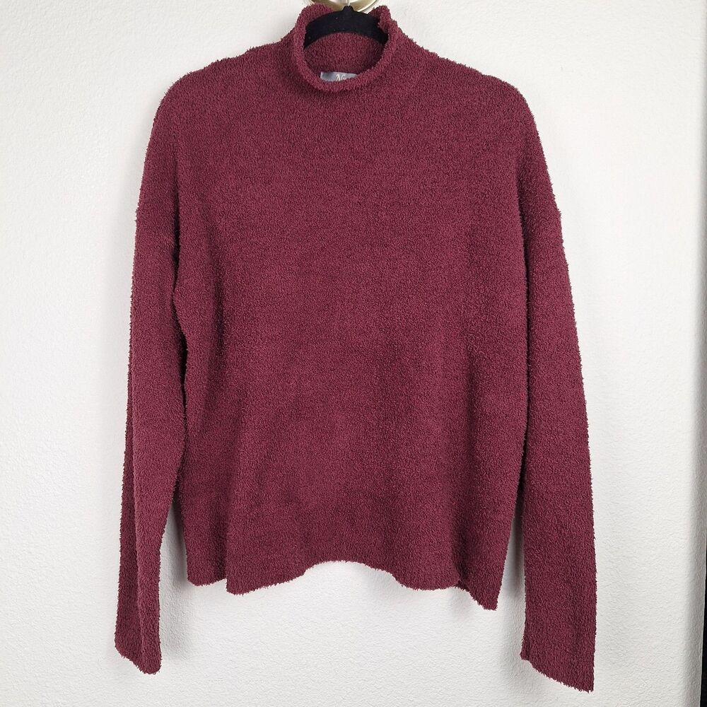 Natural Reflections Plum Sweater Fuzzy Knit Mock Neck Pullover Relaxed Size L